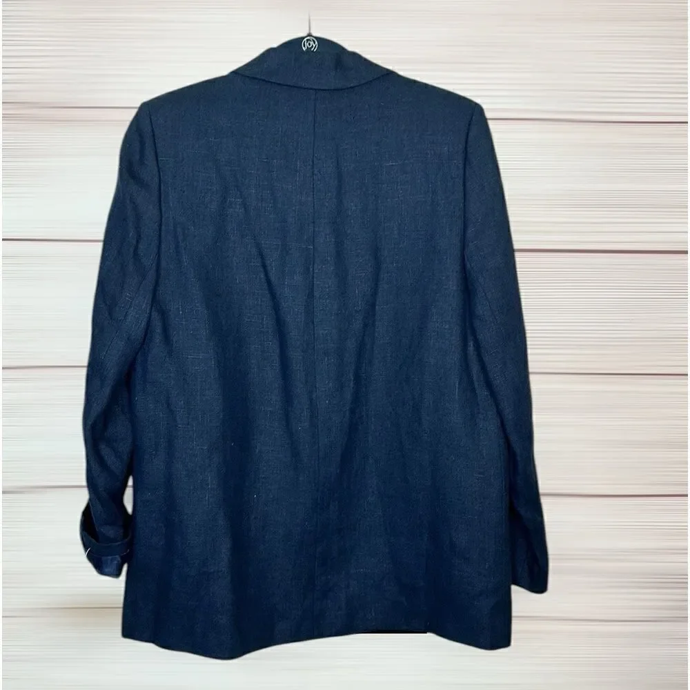 NWT Harve Benard Blue Linen Blazer Single Button Front  US 10 Vintage